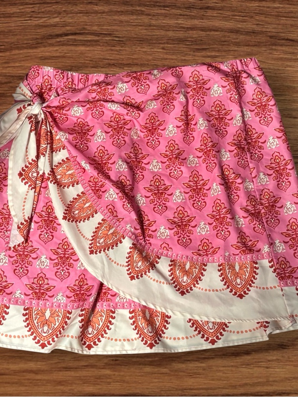 SHEIN Curve Pink and Ivory Printed Wrap Skirt